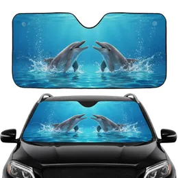 Bottlenose Dolphins Open Mouth Playful Interaction Water Splashes - Ocean Lover Gift Car Sunshade