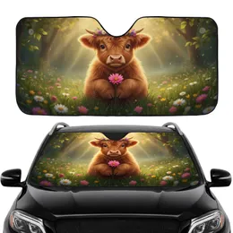Fluffy Baby Highland Cow Wildflower Wreath Meadow - Farmhouse Decor Gift for Cow Lover Car Sunshade