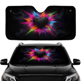 Textured Black Heart Pink Orange Blue Splatter Burst - Car Travel Essentials Car Sunshade