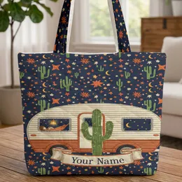 Vintage Travel Trailer Saguaro Stars Personalized - Adventure Travel Gift for Travelers Quilted Tote Bag