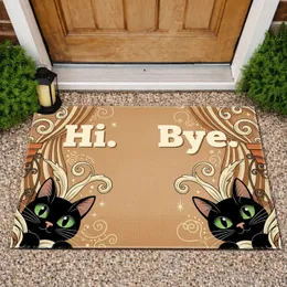 Black Cats Hi Bye Text Botanical Plants - Home Decor Cat Lover Gift Doormat