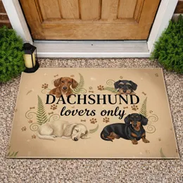 DACHSHUND Lovers Only Dachshunds Paw Prints Bone Shapes Domestic Greenery - Gift for Dachshund Owners Doormat