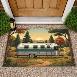 Vintage Travel Trailer Campground Scene - Outdoor Living Camping Lover Gift Doormat