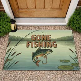 Gone Fishing Lake Reeds Fish - Rustic Outdoor Decor for Fishermen Doormat