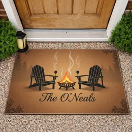 Fire Pit Adirondack Chairs Custom Family Name - Rustic Home Decor Gift Doormat