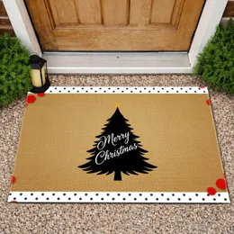 Black Christmas Tree Merry Christmas Polka Dot Border - Holiday Decor Doormat