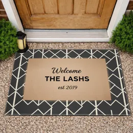 Welcome Custom Family Name and Year Message Textured Brown Abstract Shapes - Home Decor Gift Doormat