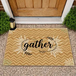 Gather Script Laurel Wreath Botanical Greenery - Rustic Farmhouse Home Decor Doormat