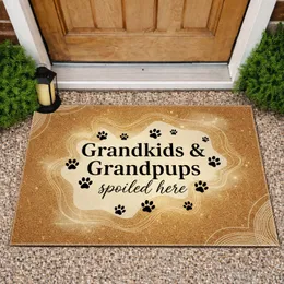 Grandkids & Grandpups Spoiled Here Paw Prints - Home Decor Gift for Grandparents Doormat