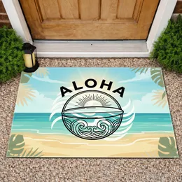 ALOHA Surfboard Sun Waves Palm Frond Beach Scene - Home Decor Gift for Beach Lovers Doormat