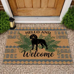 Hound Dog Welcome Botanical Ferns Diamond Accents - Home Decor Gift Doormat