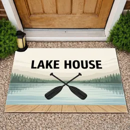 Lake House Canoe Paddles Serene Lake Forest Landscape Rustic Home Decor Gift Doormat
