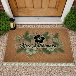 Mele Kalikimaka Black Hibiscus Pine Tropical - Christmas Home Decor Gift Doormat