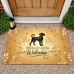 Black Dog Welcome Botanical Accents Paw Prints - Everyday Home Garden Decor Doormat