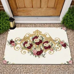 Opulent Gold Heart Frame Rose Bouquets Wildflower Garden - Home Decor Gift Doormat