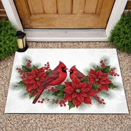 Red Cardinal Poinsettia Holly Berries - Christmas Winter Home Decor Bird Lover Gift Doormat