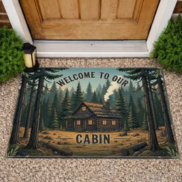 Log Cabin Pine Forest Welcome Sign - Cabin Life Decor Gift for Cabin Lover Doormat