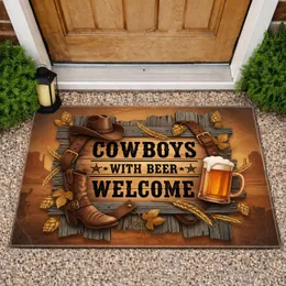 Western Saloon Beer Mug Cowboys Welcome - Rustic Bar Decor for Beer Lovers Doormat