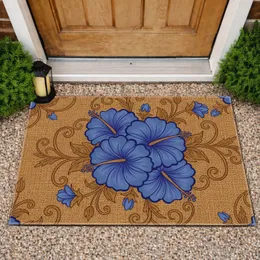 Vibrant Blue Hibiscus Floral Botanical Earthy Outdoor Home Decor Gift Doormat