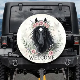 Black Horse Floral Crown Welcome Eucalyptus Butterflies Spare Tire Cover