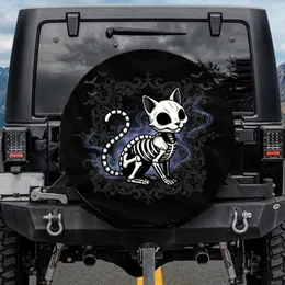 Skeletal Cat Fangs Tail Gothic Filigree Bat Silhouettes Car Decor Gift for Cat Lover Spare Tire Cover