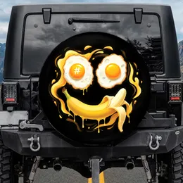 High Contrast Realistic Fried Egg Banana Smiley Face - Fun Driving Lifestyle Gift for Foodies Spare Tire Cover