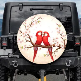 Red White Parakeets Cherry Blossoms - Wildlife Lover Car Decor Gift for Bird Lovers Spare Tire Cover