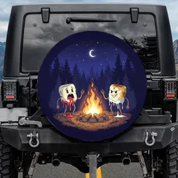 Startled Marshmallow Campfire Night Sky Pine Forest - Camping Adventure Gift Spare Tire Cover
