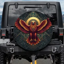 Powerful Majestic Crimson Gold Eagle Art Deco Geometric Tribal - Wildlife Lover Gift Spare Tire Cover