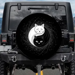 Intertwined Black White Cat Yin Yang Symbol - Cosmic Dust Cat Lover Decor Gift Spare Tire Cover