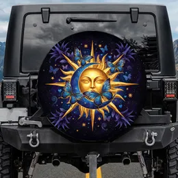 Golden Sun Blue Moon Butterflies Stars Cosmic Night Sky - Celestial Lover Gift Spare Tire Cover