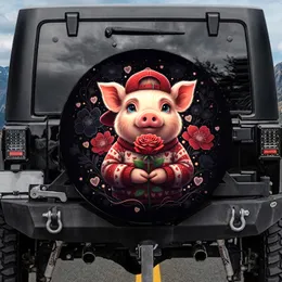 Pig Rose Baseball Cap Heart Floral Midnight Black Background - Love Gift for Animal Lover Spare Tire Cover