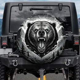 Grizzly Bear Roaring Dark Mist Forest - Wildlife Lover Gift Spare Tire Cover