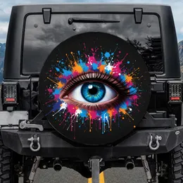 Large Human Eye Blue Iris Long Eyelashes Dark Charcoal Background - Travel Essentials Spare Tire Cover