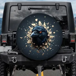 Black Crow Orange Eye Shattered Concrete Fissures - Wildlife Lover Gift Spare Tire Cover