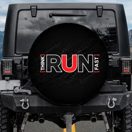 RUN THINK FAST Text Carbon Fiber - Athletic Lifestyle Motivation Spare Tire Cover