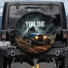 Macabre Skeleton Hot Rod YOU DIE - Gothic Vehicle Decor Gift Spare Tire Cover