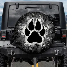 Black White Swirling Ink Marble Paw Print - Wildlife Lover Gift for Pet Owners Spare Tire Cover