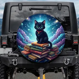 Black Cat Vintage Books Cosmic Galaxy - Fantasy Lover Gift for Bookworms Spare Tire Cover