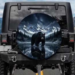 Black Bear Crimson Eyes Mountain Wilderness Starry Night - Wildlife Gift Spare Tire Cover