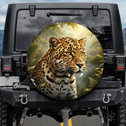Leopard Head Jungle Foliage - Wildlife Lover Safari Decor Gift Spare Tire Cover