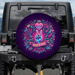 Peace & Love Heart Peace Sign Hand Neon Cosmic - Road Trip Accessory Gift Spare Tire Cover