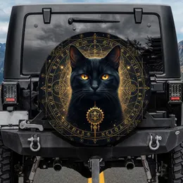 Black Cat Golden Eyes Arcane Glyphs - Mystical Decor Gift for Cat Lover Spare Tire Cover