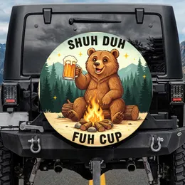 Jovial Bear Beer Mug Campfire SHUH DUH FUH CUP - Funny Outdoor Lover Gift for Him Spare Tire Cover