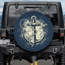 Deep Navy Vintage Anchor Rope Map - Nautical Car Decor Gift for Boaters Spare Tire Cover