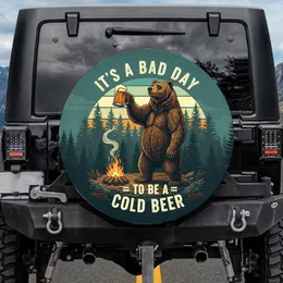 Grizzly Bear Beer Mug Campfire Pine Forest - Wildlife Adventure Gift for Dads Spare Tire Cover