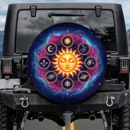 Golden Sleeping Sun Celestial Symbols Mandala - Cosmic Decor Gift for Astrology Lover Spare Tire Cover