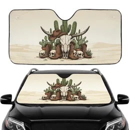 Saguaro Cactus Bull Skull Cowboy Hat Boots - Car Interior Decor Car Sunshade