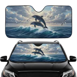 Leaping Dolphins Ocean Waves Seagulls - Car Interior Upgrade Wildlife Lover Gift Car Sunshade