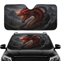 Fierce Red Dragon Head Golden Eyes Volcanic Peaks Car Sunshade